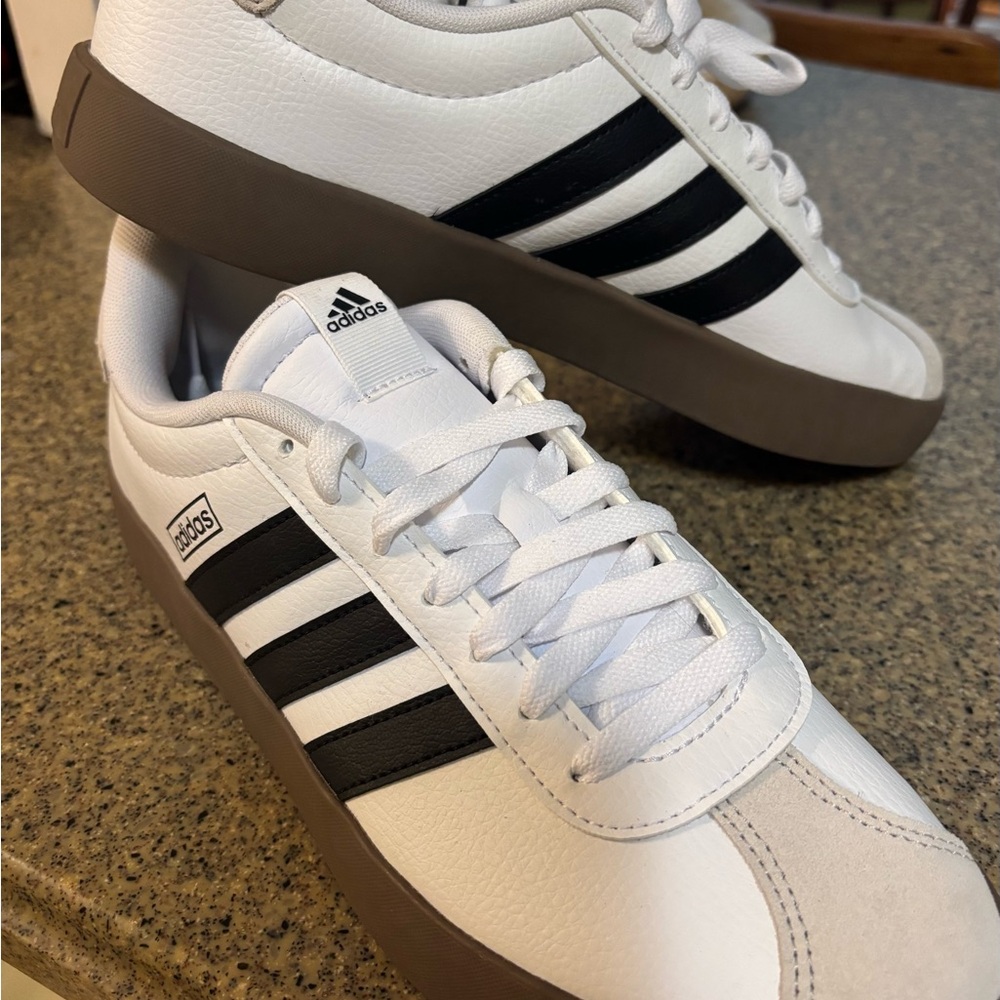 Adidas Men's White Sneakers with Black Stripes